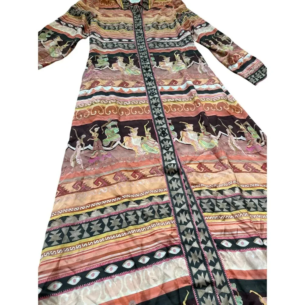 Peach Multi Printed Maxi Shirt Dress - Picture 10 of 16